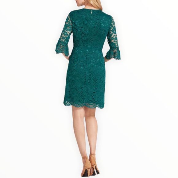Draper James Lace Bell-Sleeve Cocktail Dress in Deep Teal Lace size 2 - Picture 2 of 13